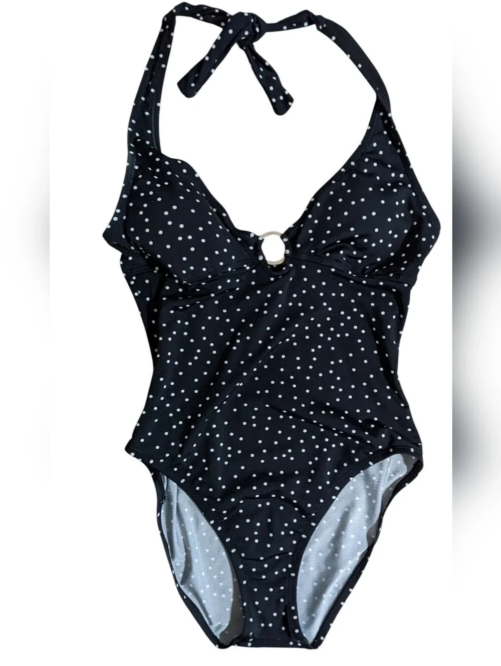 Girl Speedo Black and White Polka Dot Halter One-Piece Size 12